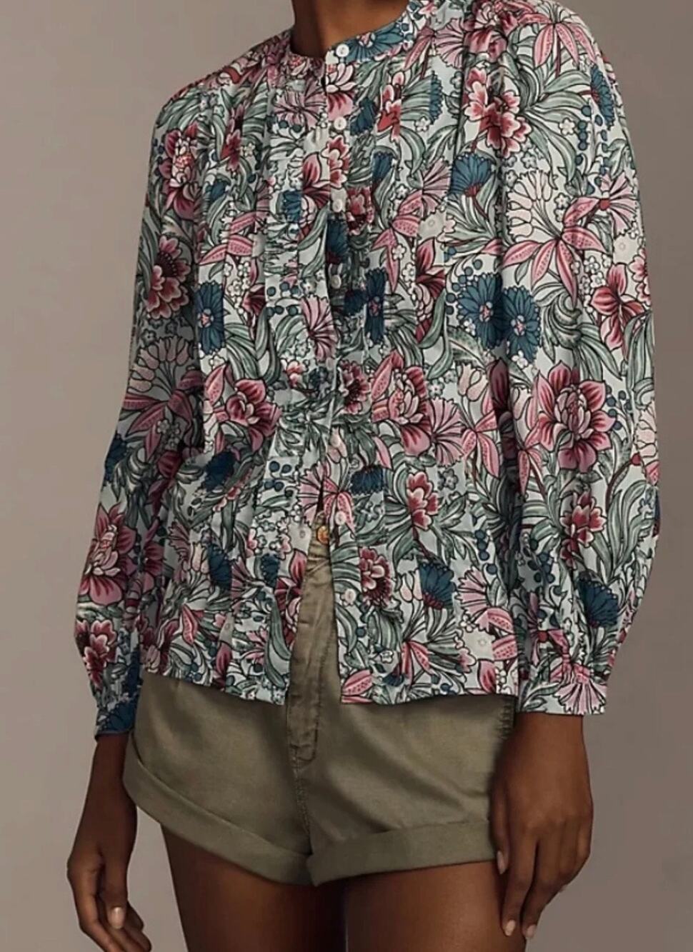 Banjanan Floral Jennifer Ruffle Blouse Long Sleeve Women's XS